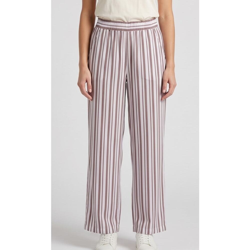 Ann Taylor LOFT Outlet Wide Leg Striped Pants 100% Polyester Small Tan White